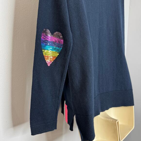 Lisa Todd Patch V-Neck Cotton/Cashmere Sweater Sequin Elbow Patches Navy XS - Picture 11 of 14